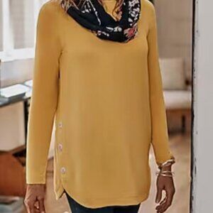 J Jill Womens Luxe French Terry Side-Button Tunic Top M Yellow Preppy Coastal